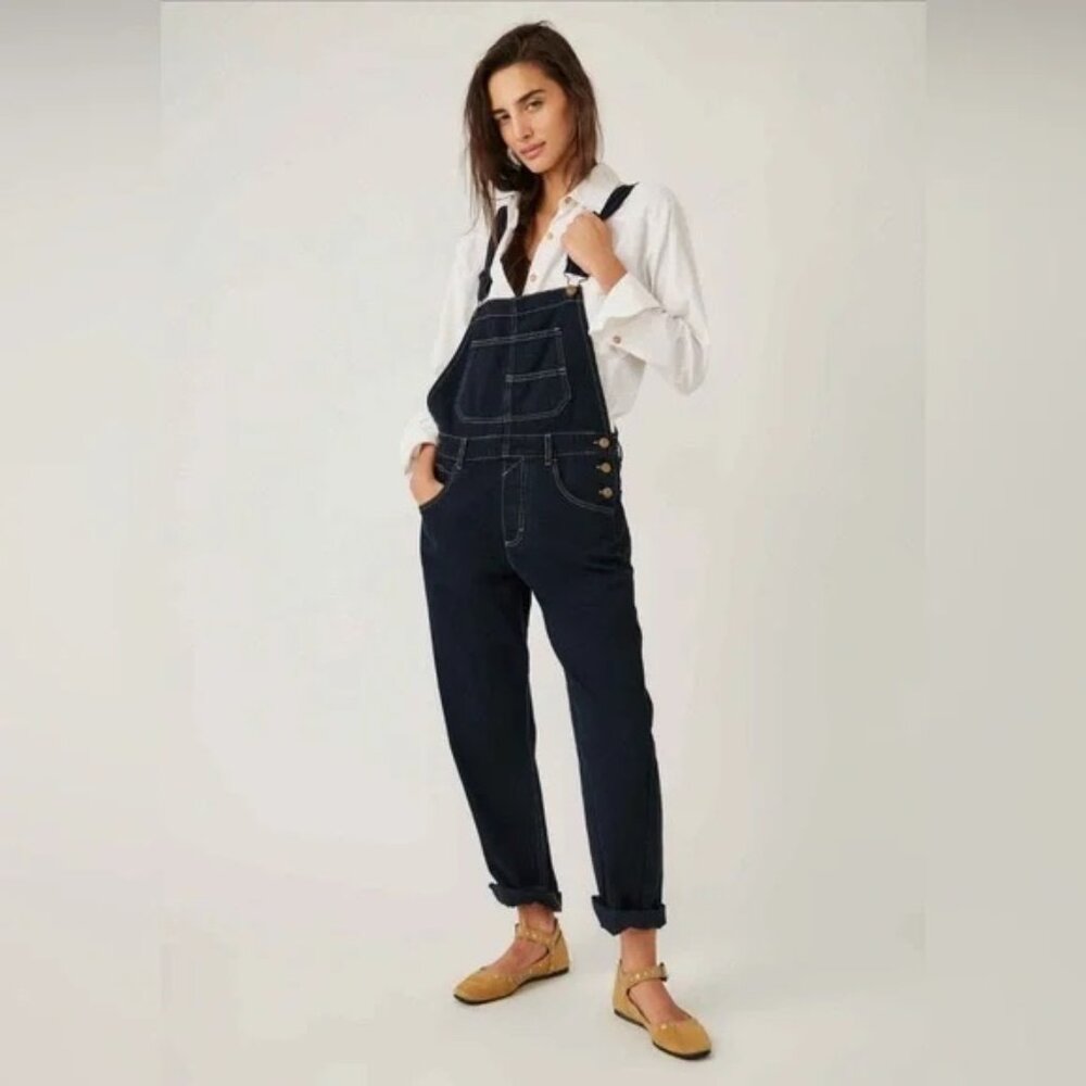 Free People Ziggy Overall (XS, Blue Black)